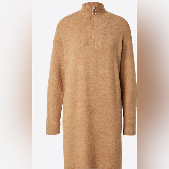 B.young 3/4 Zip Tan Sweater Dress | S - Picture 2 of 6